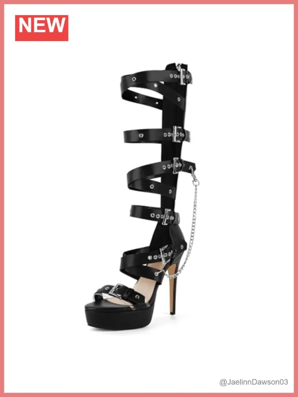 Knee High Eyelets Belt Strap Buckle Heels Gladiator Sandals with Chain Platform